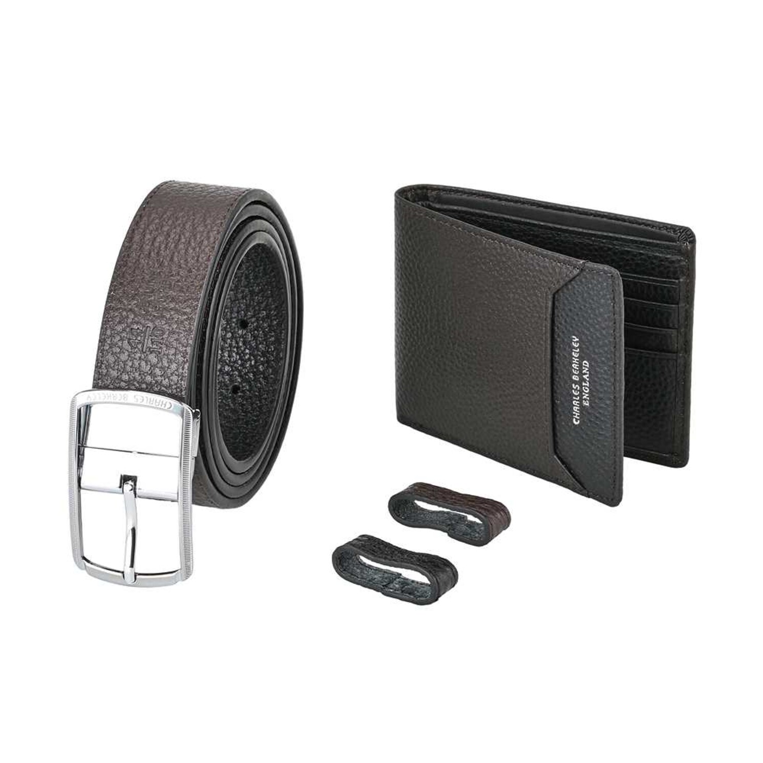 Tumbled Leather Wallet & Silver Buckle Belt Gift Set